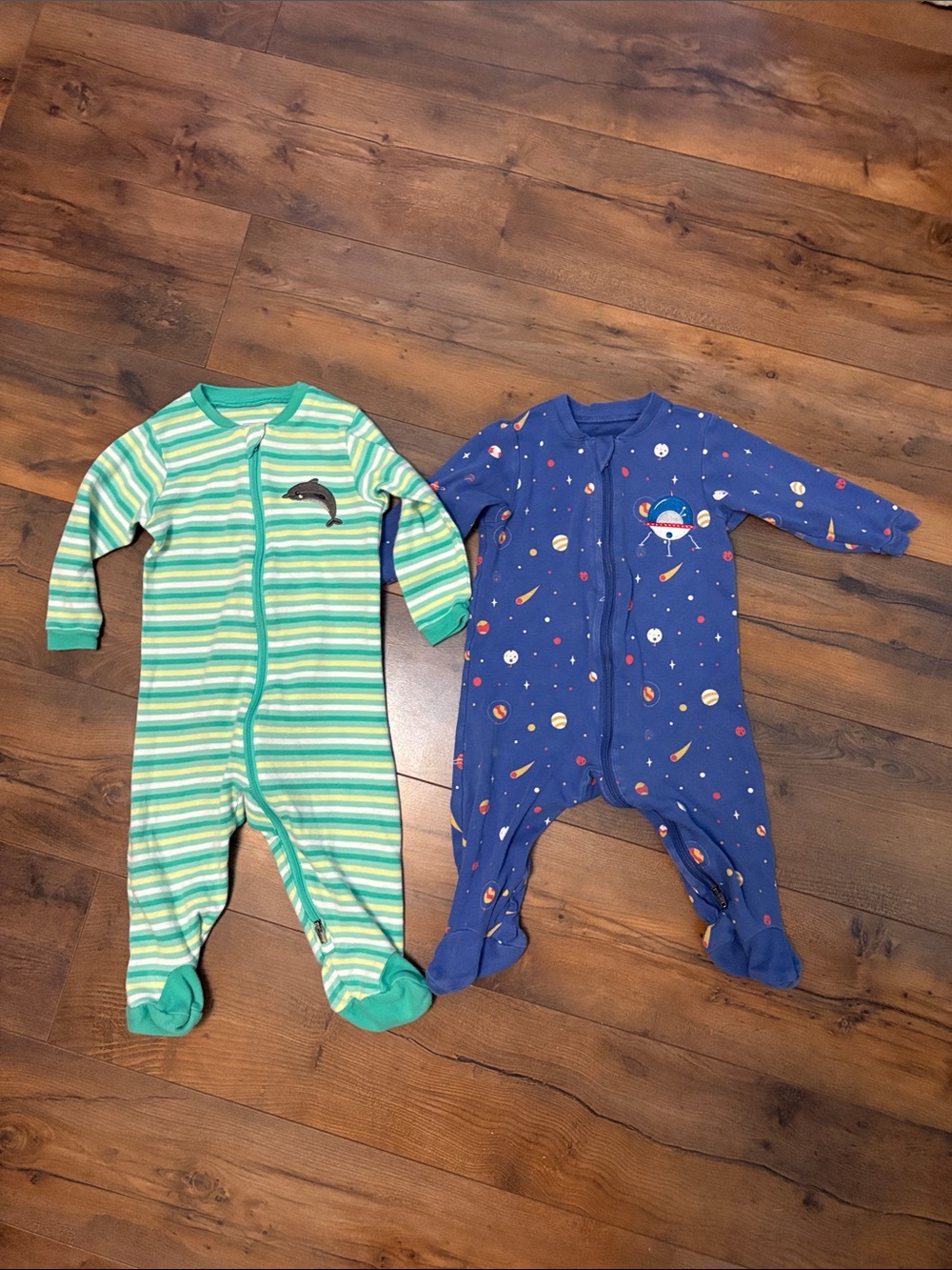 Green Striped Dolphin Footed One-Piece for Babies